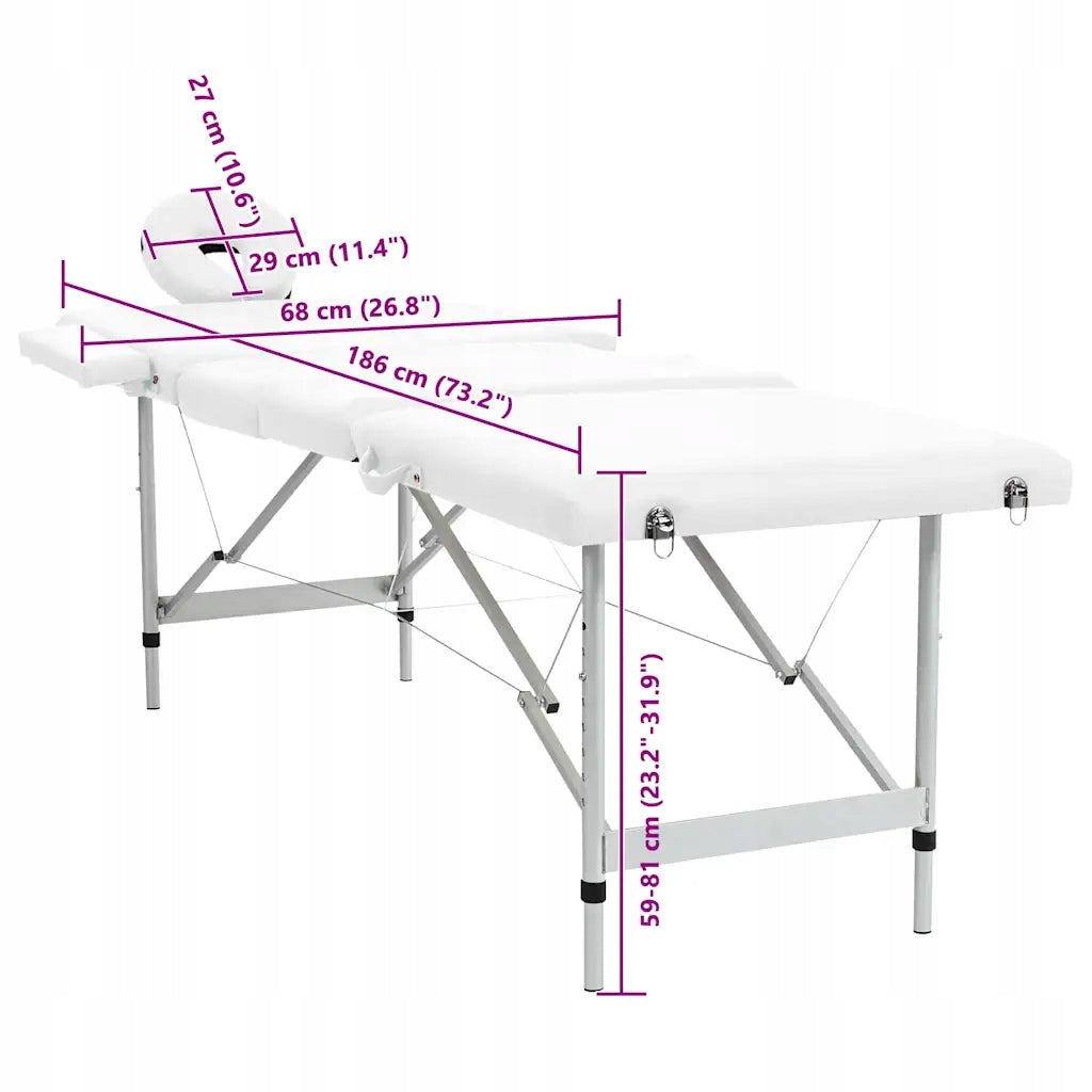 4-Zone Massage Table, Aluminum Frame, White Cream Color Frame material aluminum