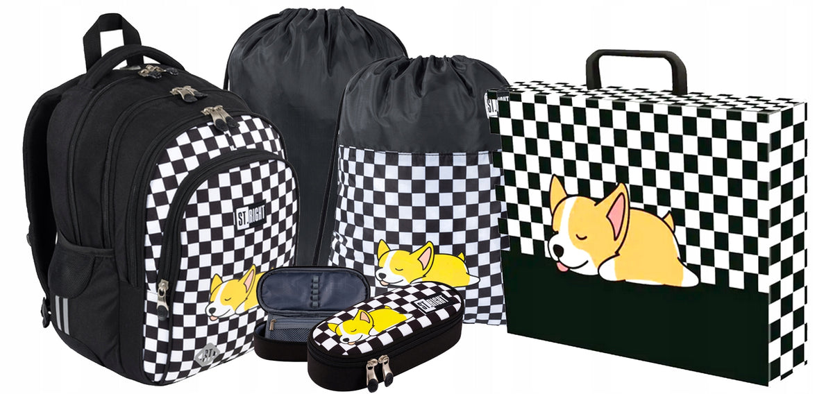 4-chamber school backpack CORGI + pencil case + bag + folder St.Right