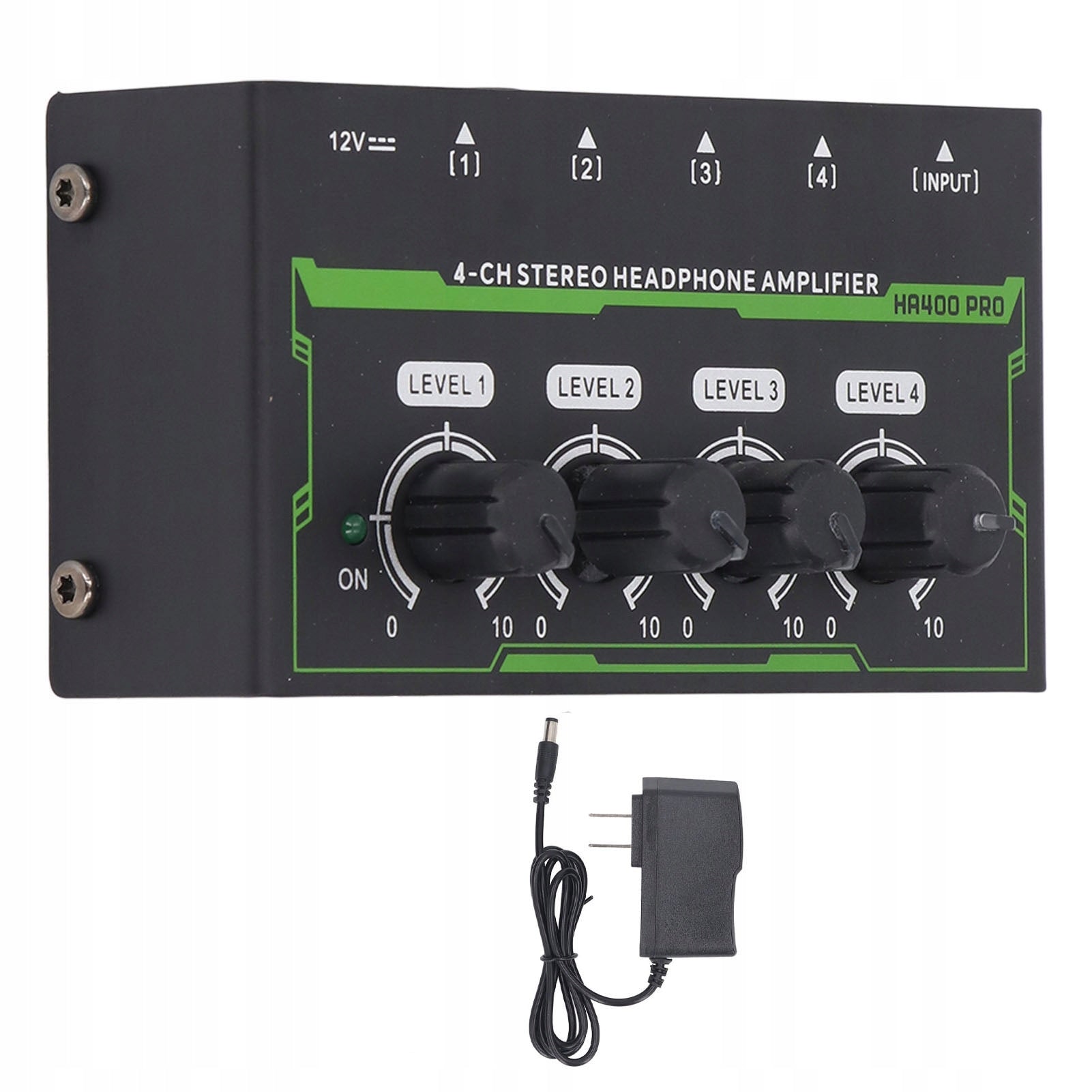 4-channel headphone amplifier, 12 V power supply, 6,35 mm output, stereofo