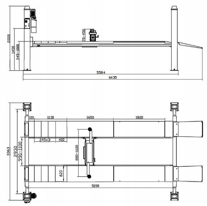 4-column diagnostic lift + axial lifter 5,5T INVENTO EL 455WA Manufacturer code INVEL455WA