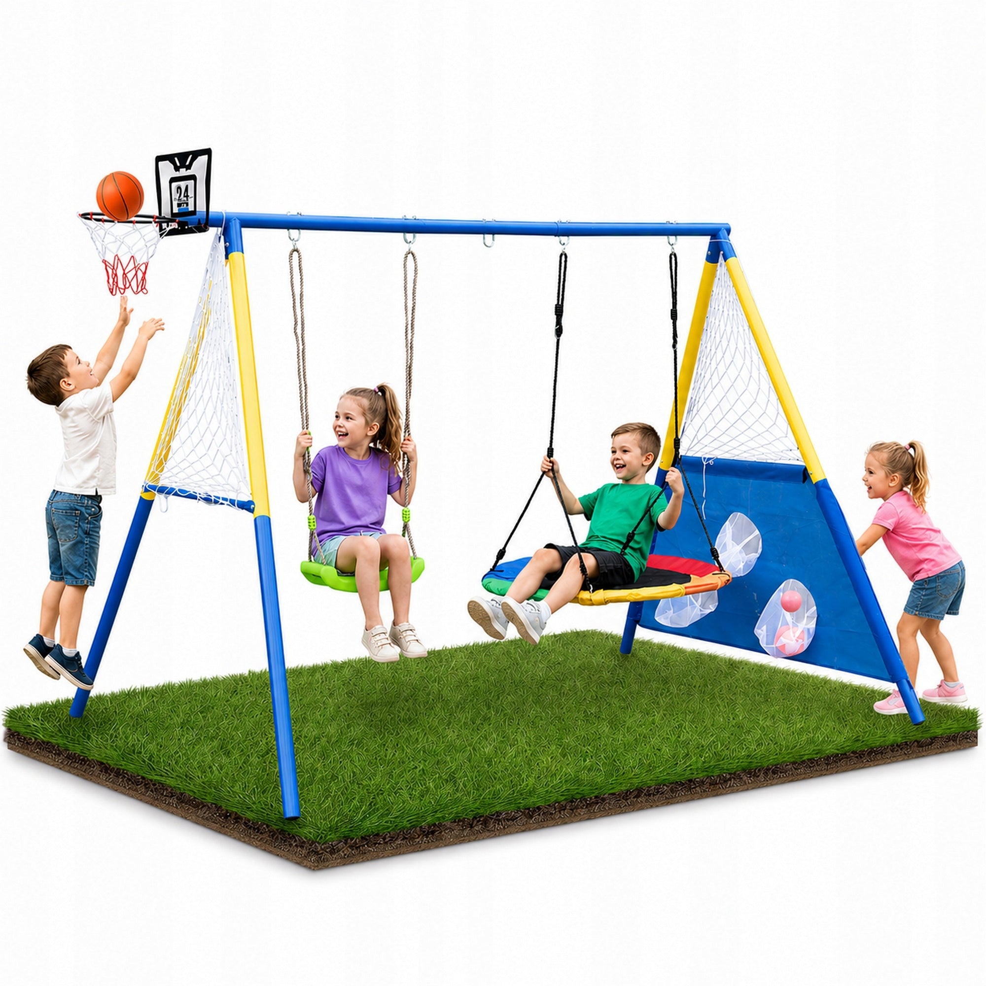 4 in 1 Double GARDEN SWING for Kids WITH FRAME stork nest