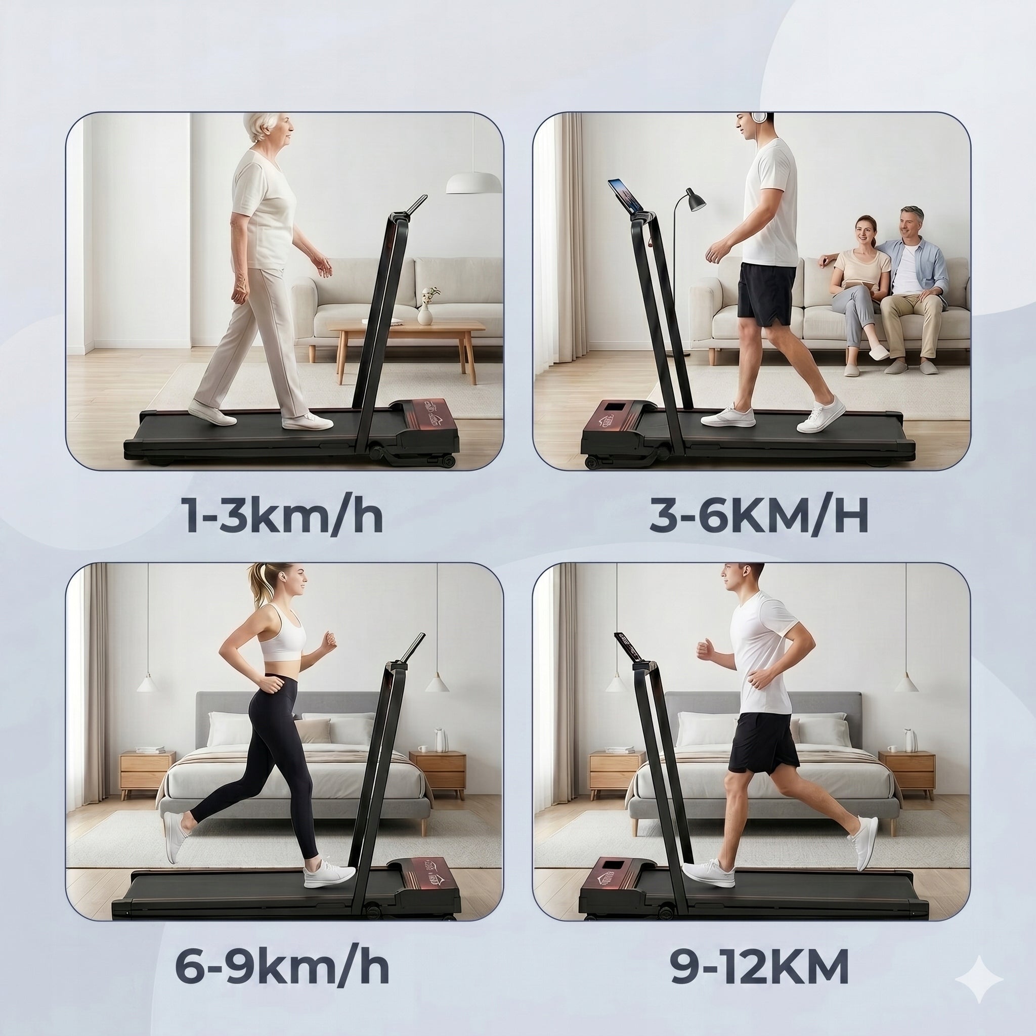 4-in-1 Folding Eletric Treadmill, 1-10% Auto Incline, 1-12 km/h Speed Maximum user weight 100 kg