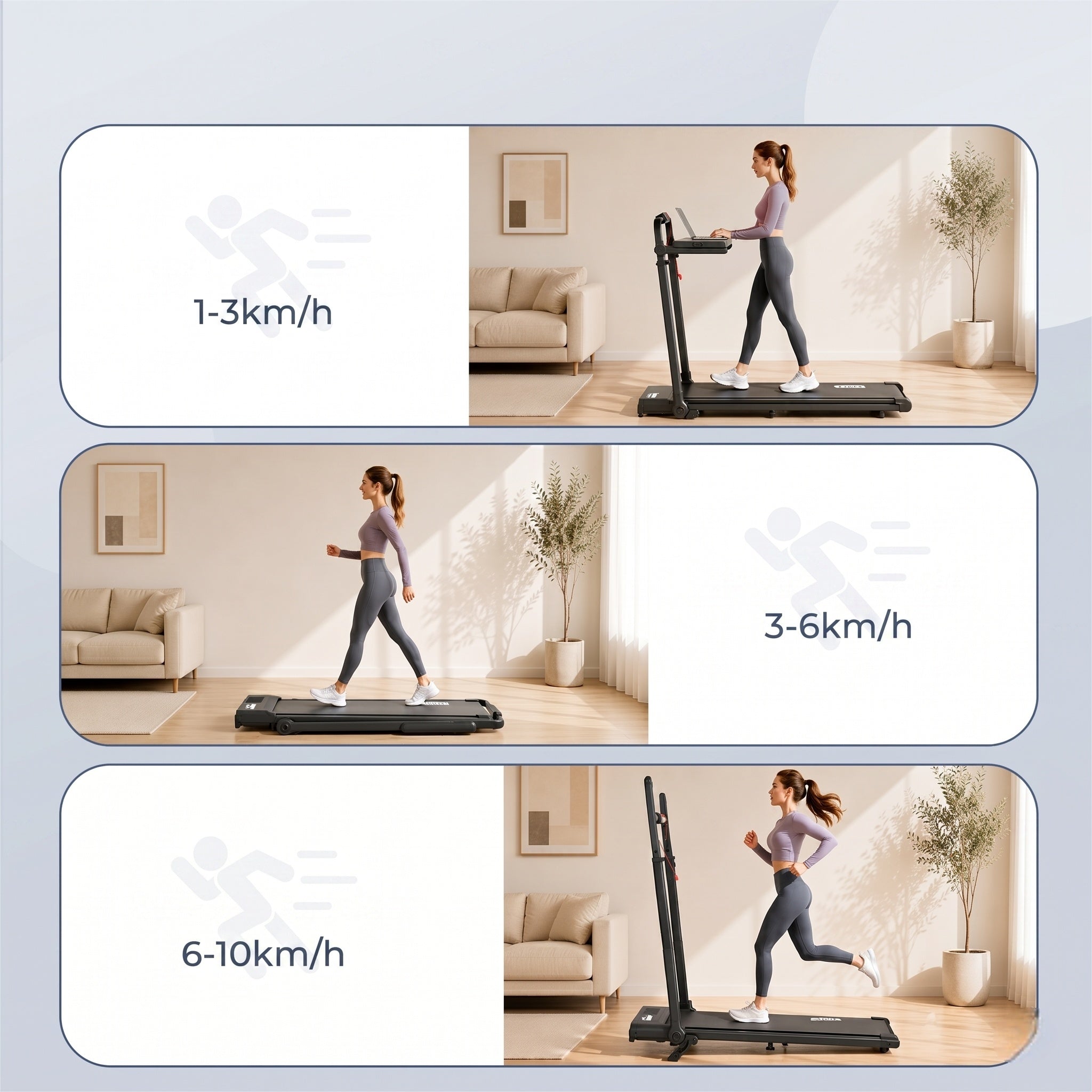 4 in 1Foldable Walking Pad Treadmill with Incline 1–10%, Speed 1–12 km/h Kind electric