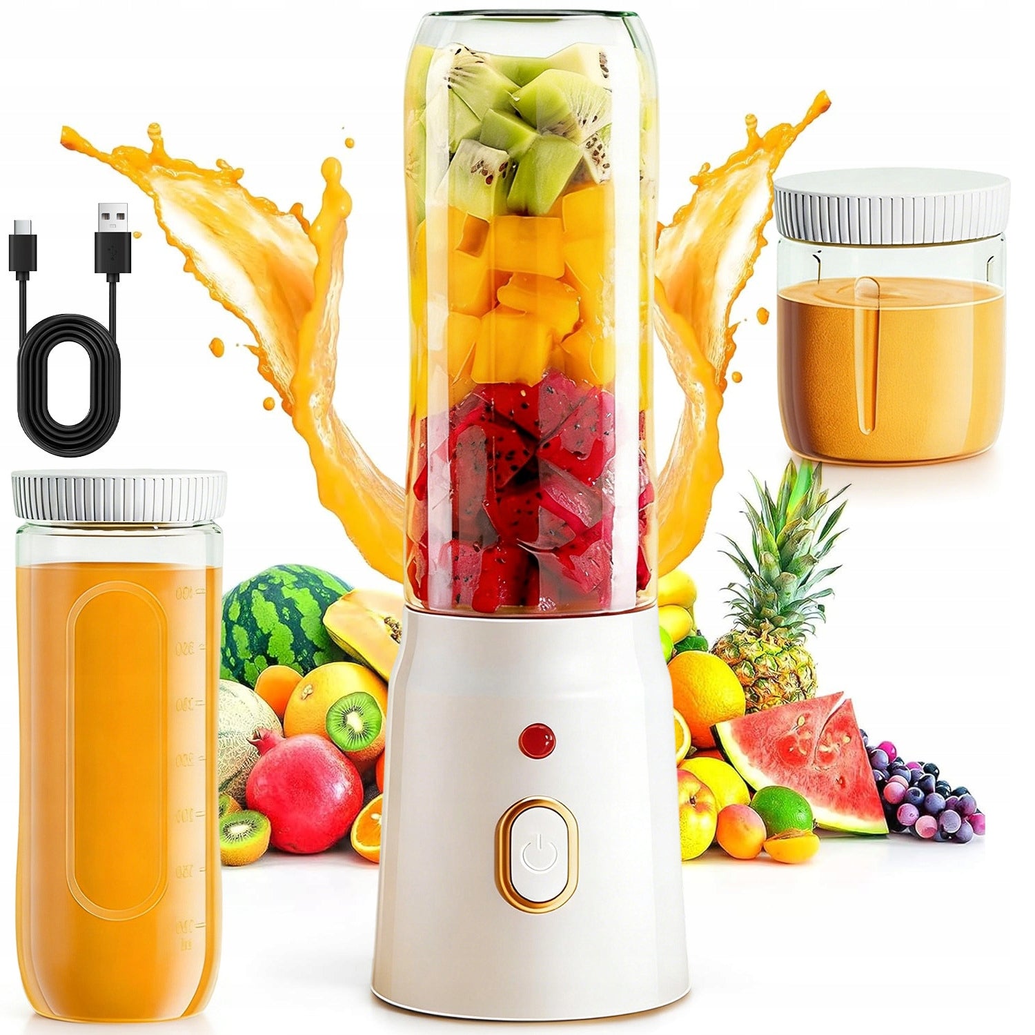 40W PORTABLE MINI BLENDER 2 CONTAINERS 450ML AND 180ML FOR SMOOTHIE RECHARGEABLE