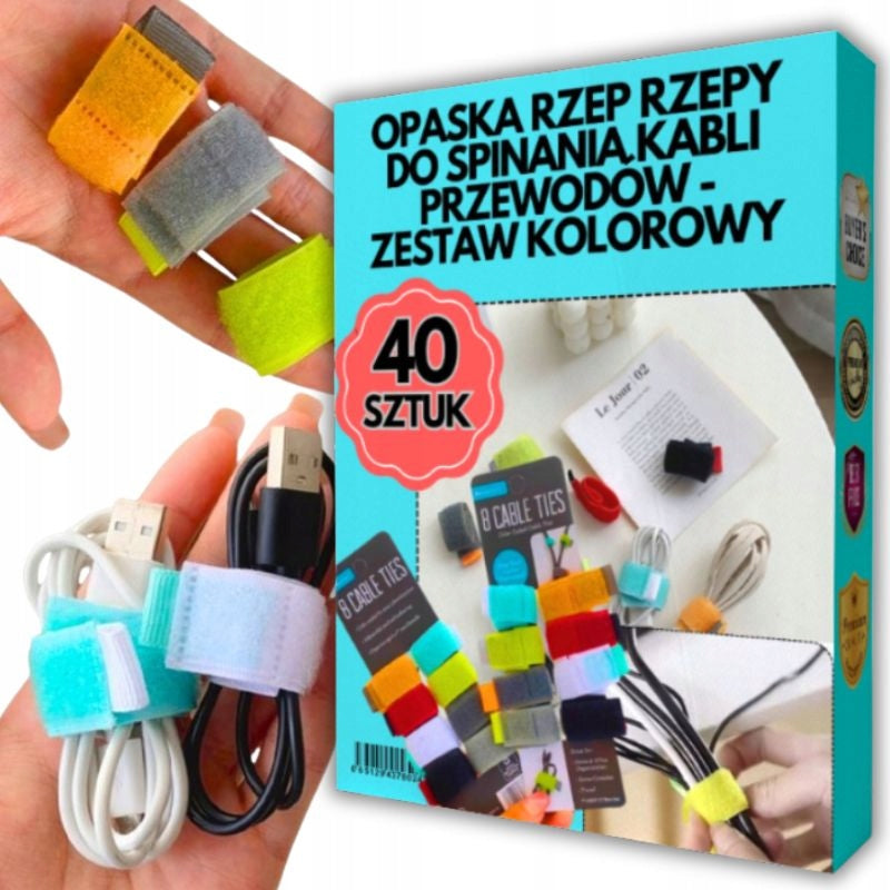 40X VELCRO BAND FOR FASTENING CABLE WIRES - COLORFUL SET