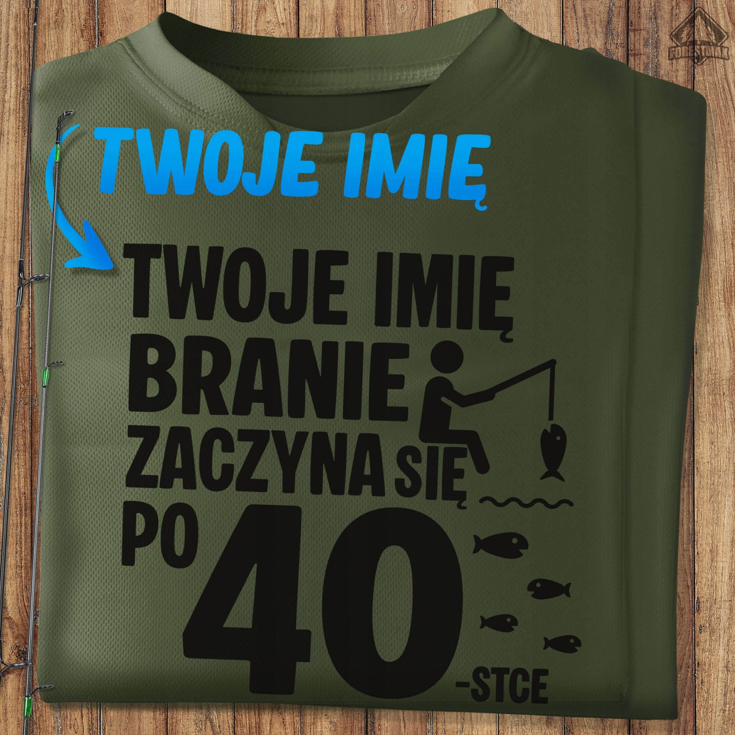 40th Birthday Thermoactive T-Shirt with Fishing Gift Print - L Color green