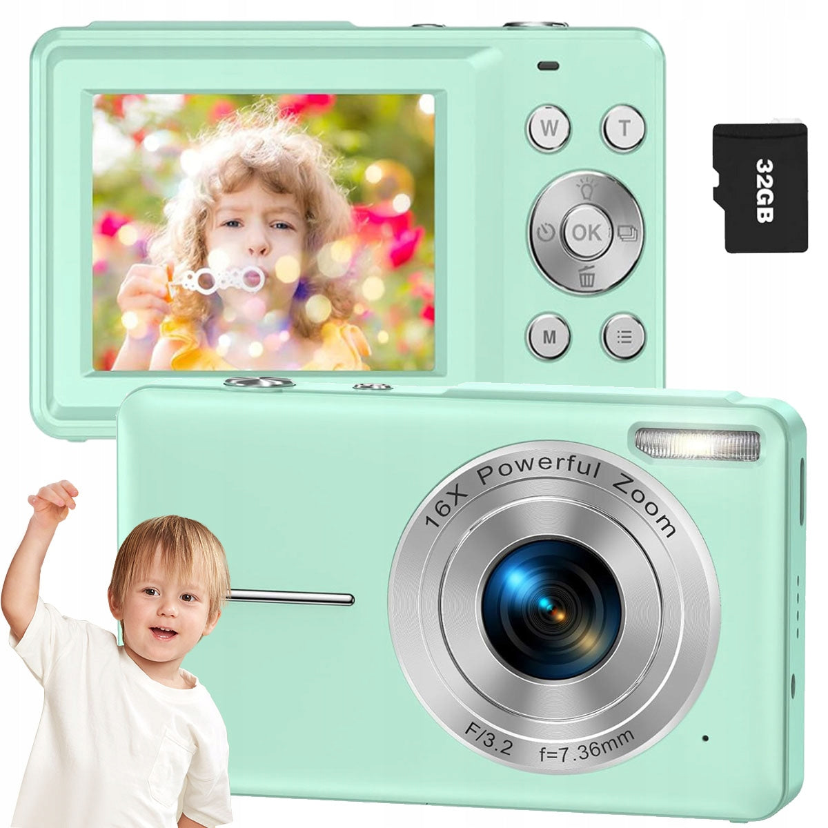 44MP HD PORTABLE DIGITAL CAMERA WITH USB CHARGING AND 16X GREEN ZOOM