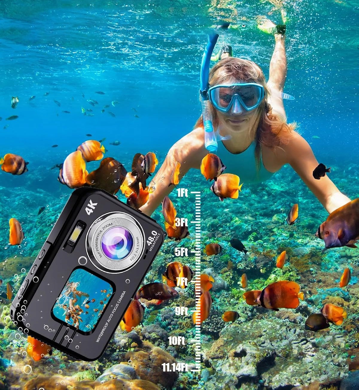 48MP 4K WATERPROOF DIGITAL CAMERA WITH 64GB CARD WITH TWO IP68 BATTERIES Packaging status original