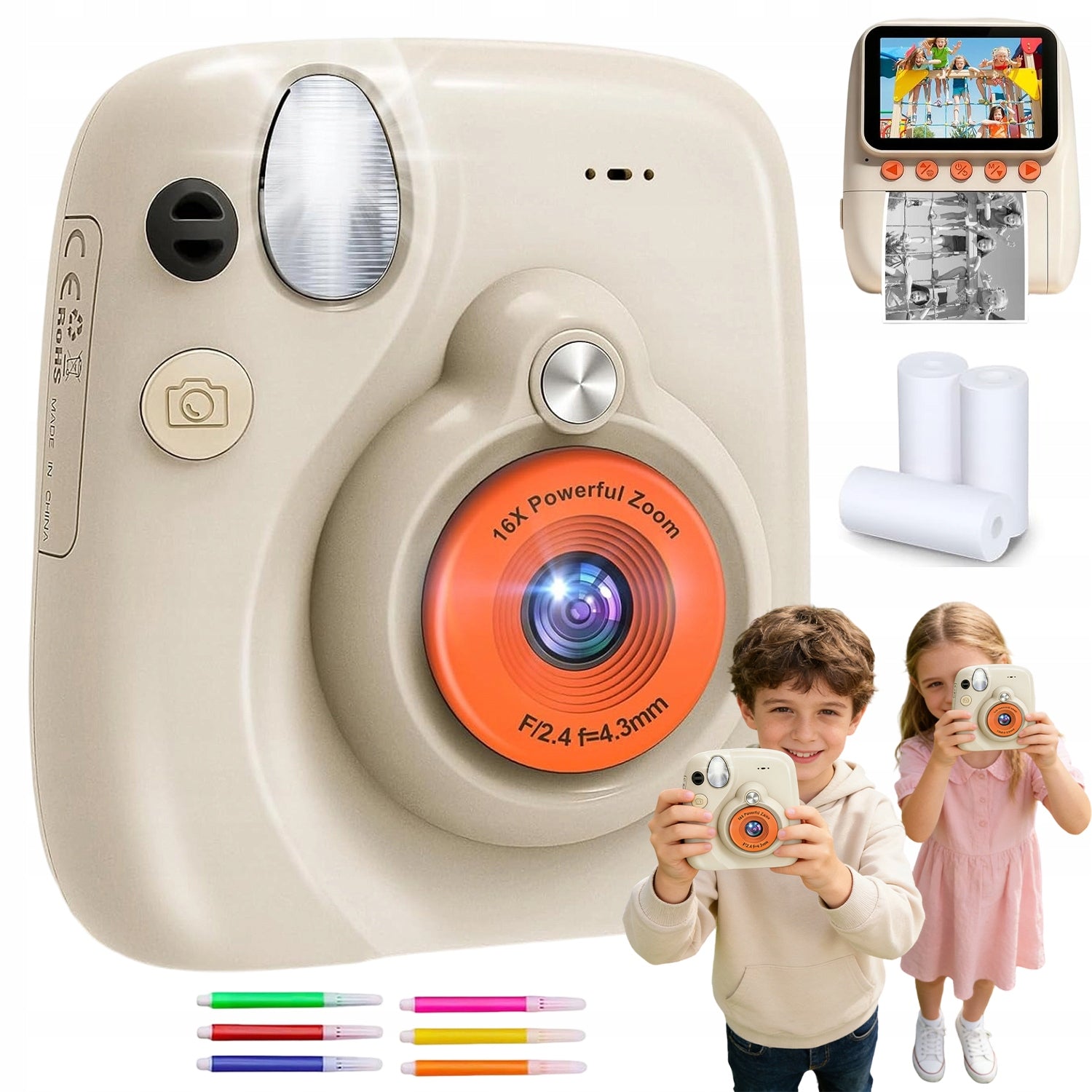 48MP INSTANT BABY CAMERA WITH 3 INCH SCREEN AND COLORED PENS