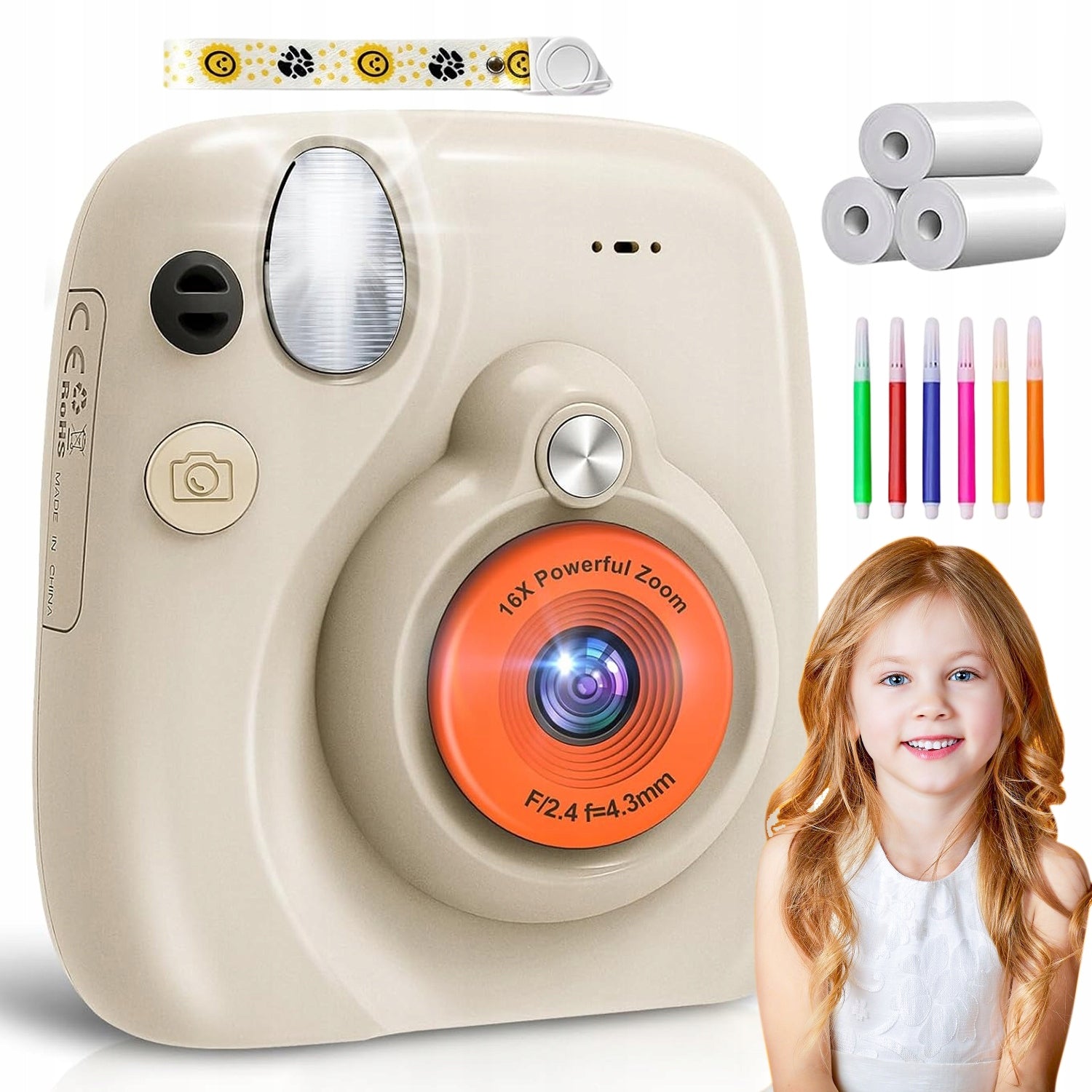 48MP INSTANT CAMERA FOR KIDS WITH 32GB KHAKI PRINT AND MEMORY