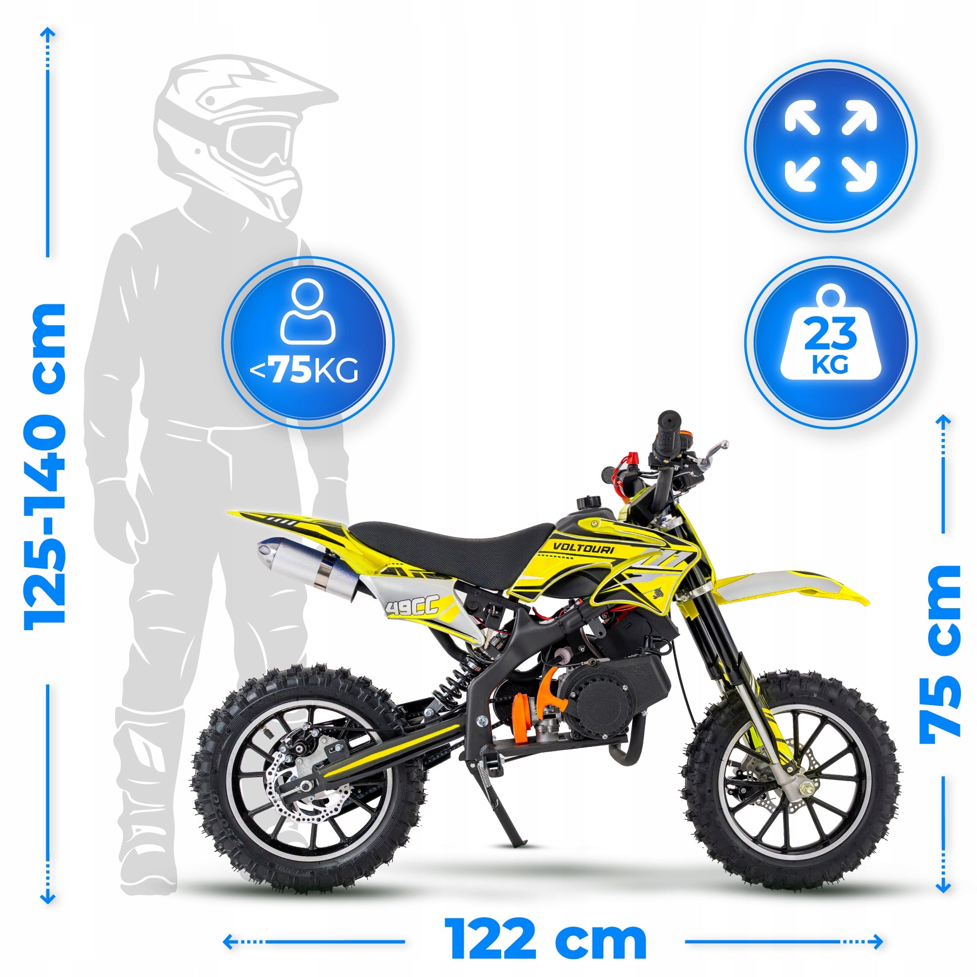 49CC cross internal combustion motorcycle for children e-start motor led 35km/h Packaging status original