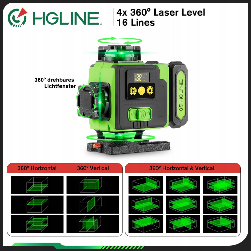 4D Laser Level 16 PLANE LINES 360 CROSS Laser 2x AKU Model Poziomica Laserowa