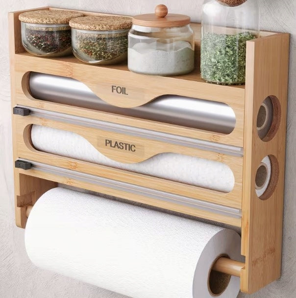 4IN1 BAMBOO KITCHEN ORGANIZER – TOWEL, FOIL AND SPICE HOLDER Brand Krisberg