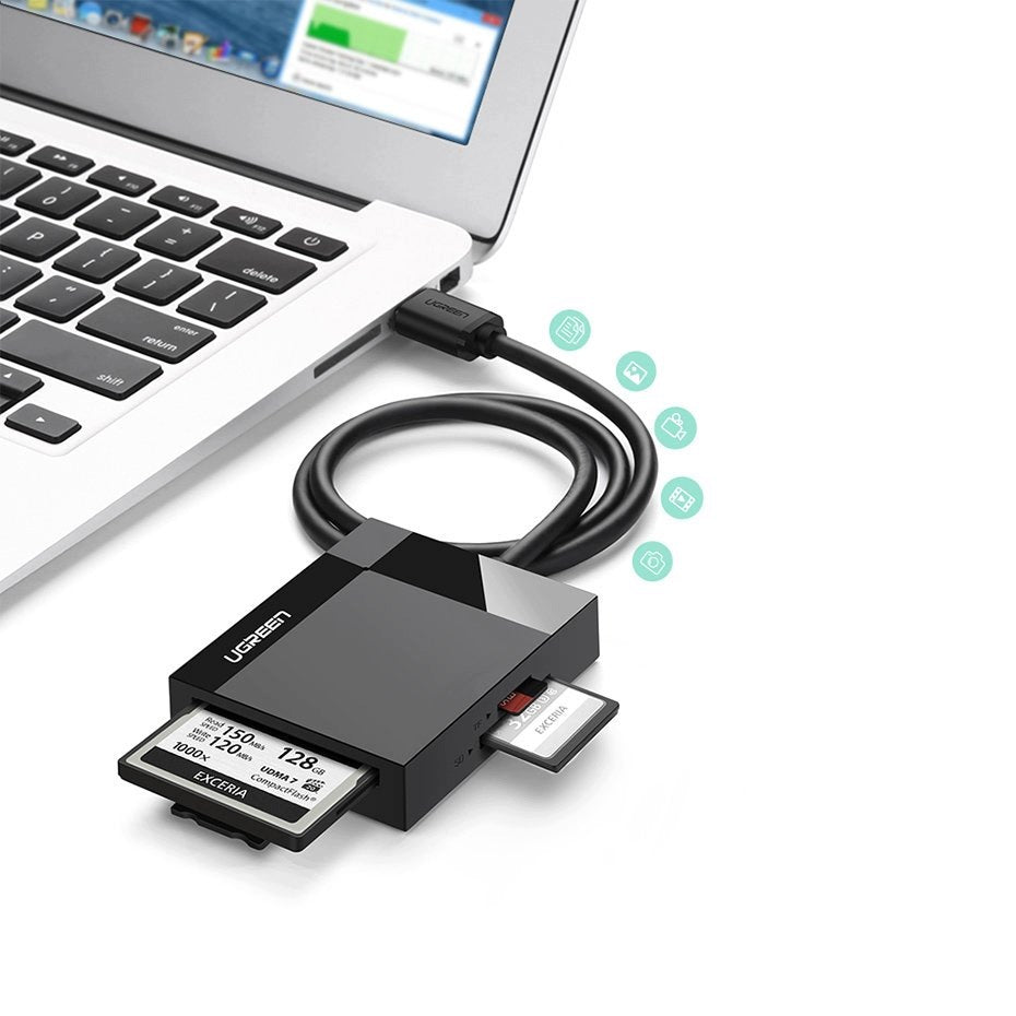 4IN1 MEMORY CARD READER UGREEN USB 3.0 SD MICRO SD CF MS BLACK Product weight with unit packaging 0.78 kg