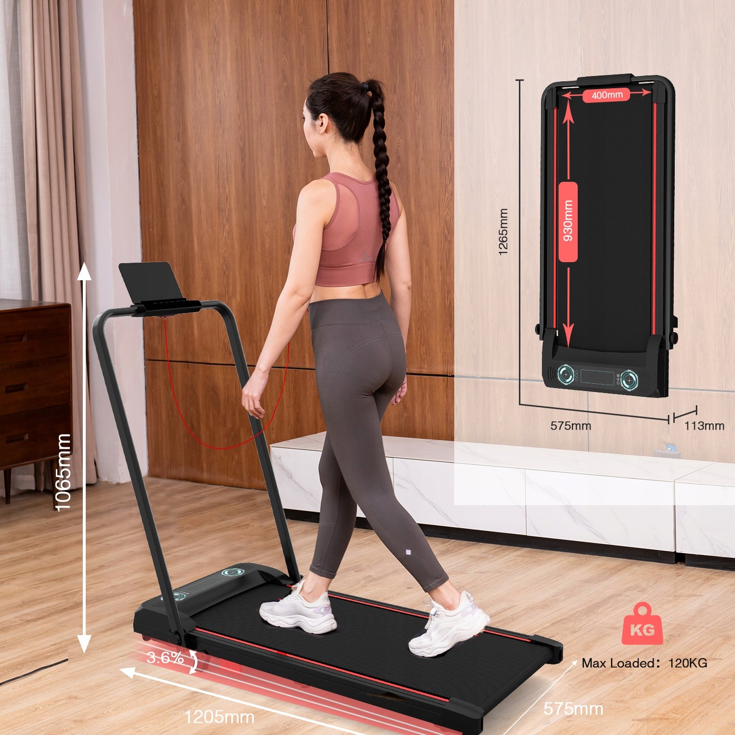 4In1 Folding Treadmill Home Exercise Electric & Handrail Control 120kg 10KM Kind electric