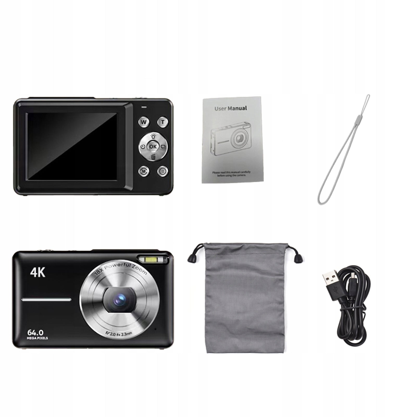 4K/30fps 64MP Digital Camera 2,4 Inch 18x Digital GC Screen Brand no brand