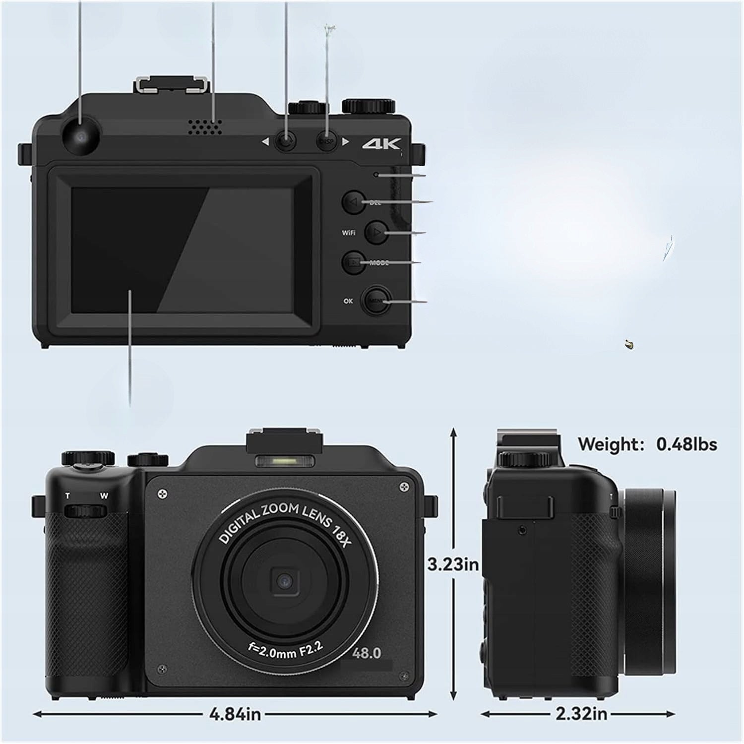 4K 48MP dual selfie digital camera 18x zoom TF travel screen Brand no brand