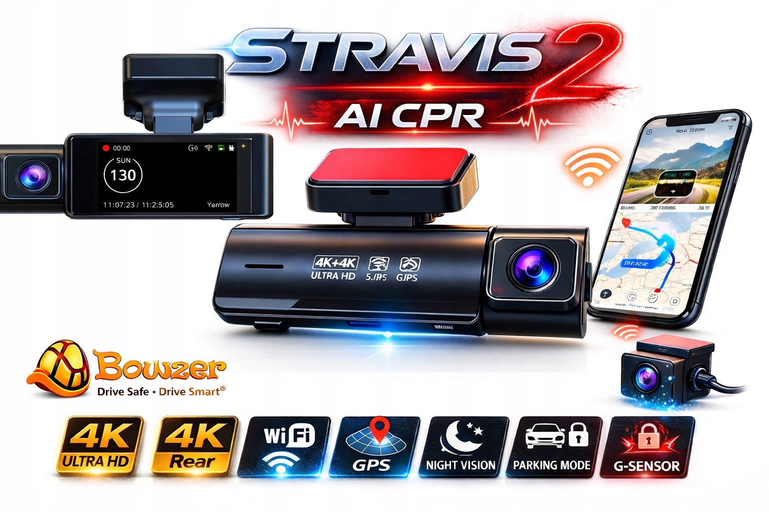 4K+4K CAR CAMERA FRONT REAR Ultra HD SONY STARVIS 2 GPS WDR Al CPR