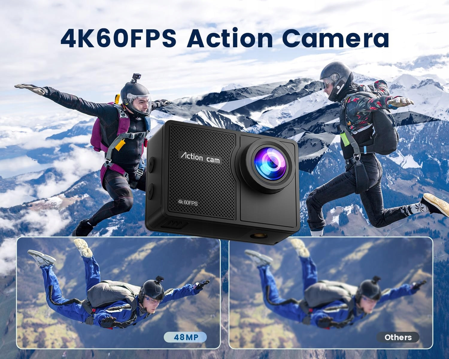 4K 60FPS Action Camera, 64GB, 8X Zoom, 40M Waterproof, 48MP EIS, WiFi Packaging status original