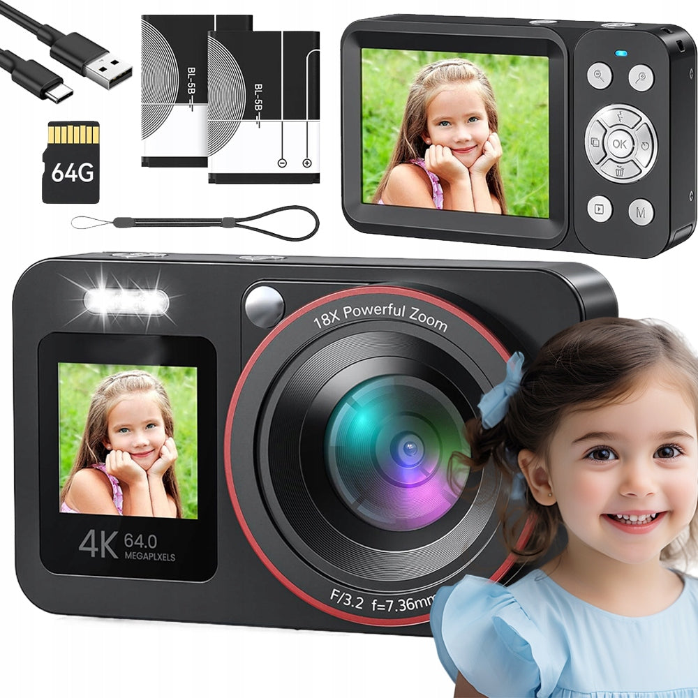 4K 64MP 64GB HD DIGITAL CAMERA PORTABLE AUTOFOCUS GIFT 1200MAH