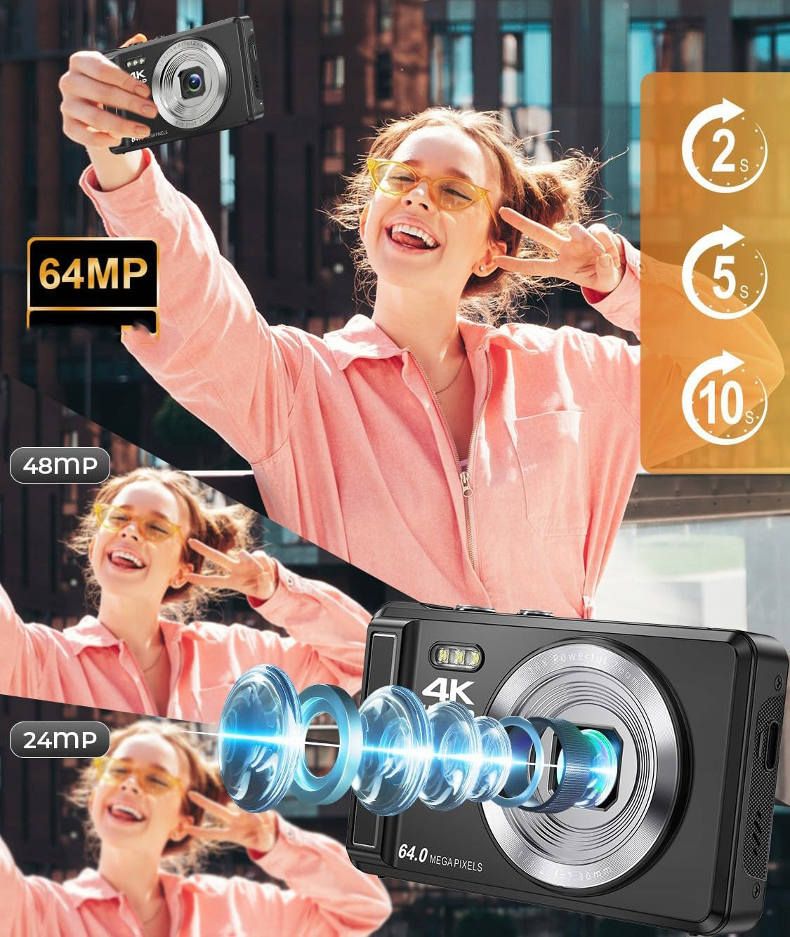 4K 64MP AUTOFOCUS CAMERA WITH 16X ZOOM & BUILT-IN FLASH +2 BATTERIES(BLACK) Brand Bedee