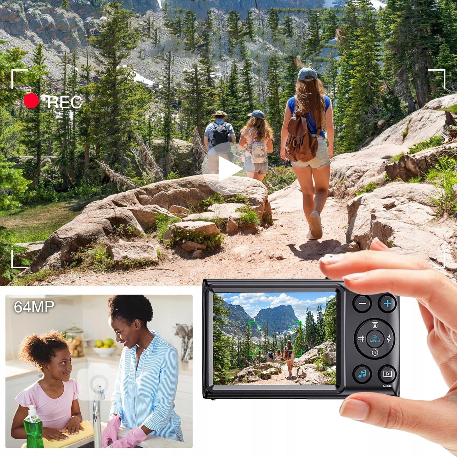 4K 64MP MINI DIGITAL CAMERA WITH FOCUS SEARCH AND 32GB CARD BLACK Packaging status original
