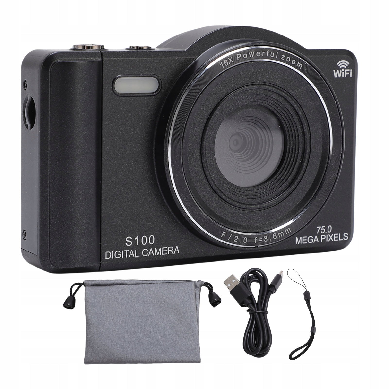 4K 75MP WiFi Vlog Camera with 16x Digital Zoom Built-in L6 Model 2406PPRU