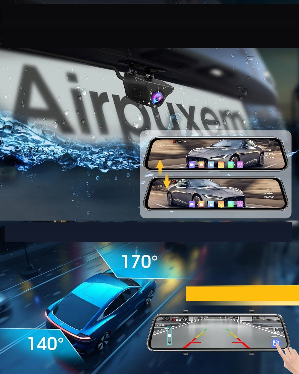 4K Airpuxem Lusterko Dashcam 10" IPS WiFi Przód Tył 64GB SD Manufacturer code T79D+H35D+10M-+64G-EU6-ZQ