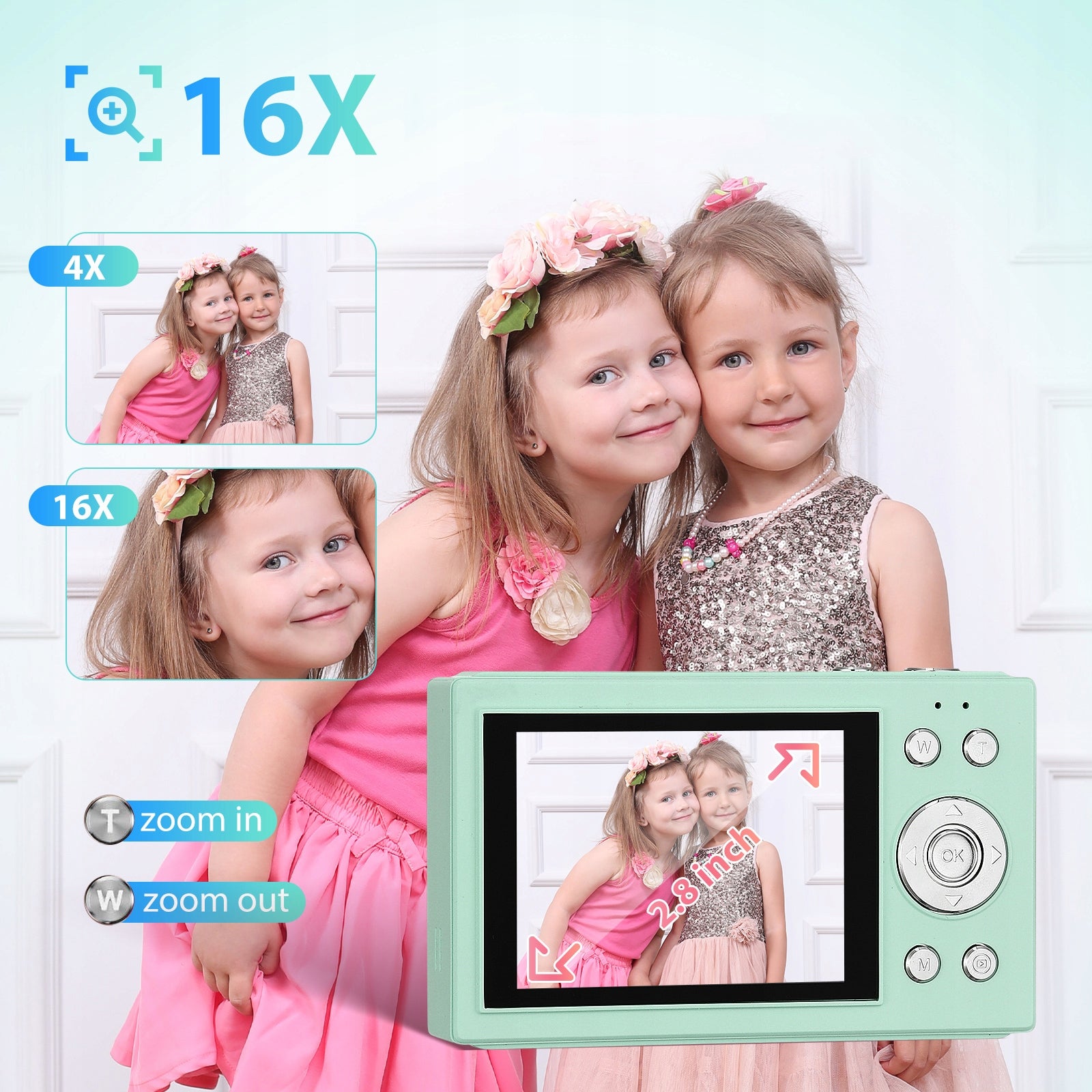 4K CYFROWY APARAT FOTOGRAFICZNY HD 1080P 64MP ZOOMEM 16X DLA DZIECI GREEN