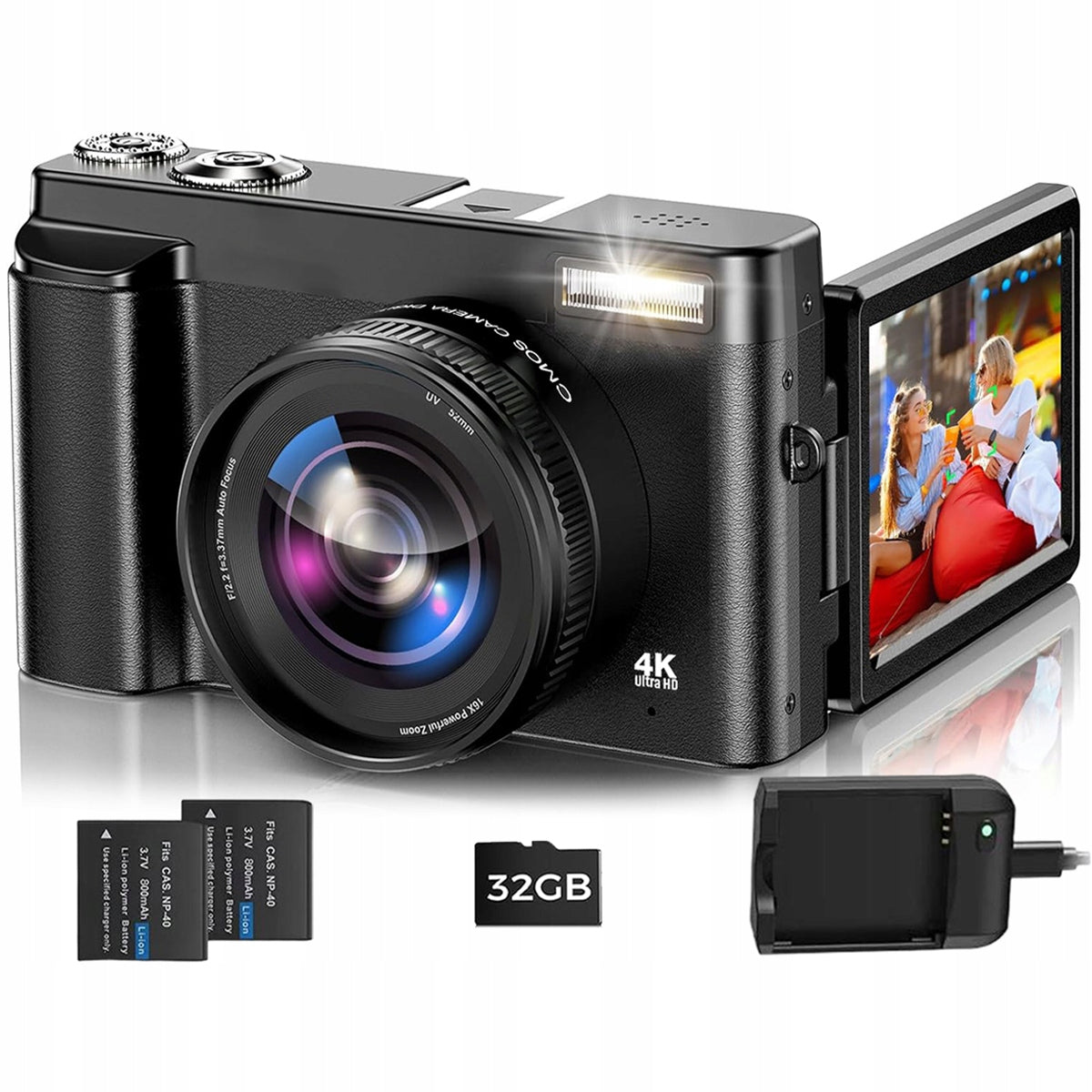 4K DIGITAL CAMERA WITH AUTOFOCUS AND 3 INCH ROTATING SCREEN