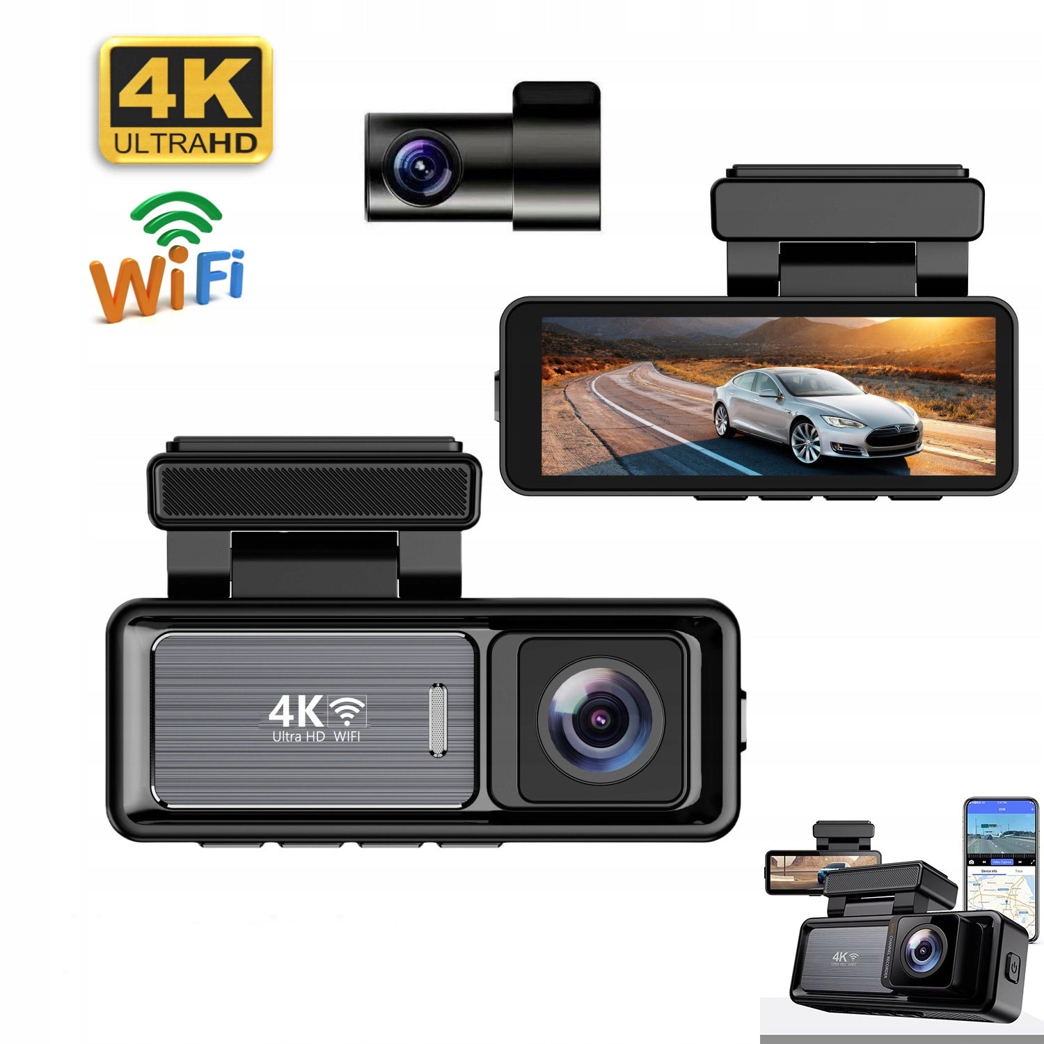 4K DRIVING RECORDER CAR CAMERA GPS WIFI G-sensor with REVERSING CAMERA Packaging status original