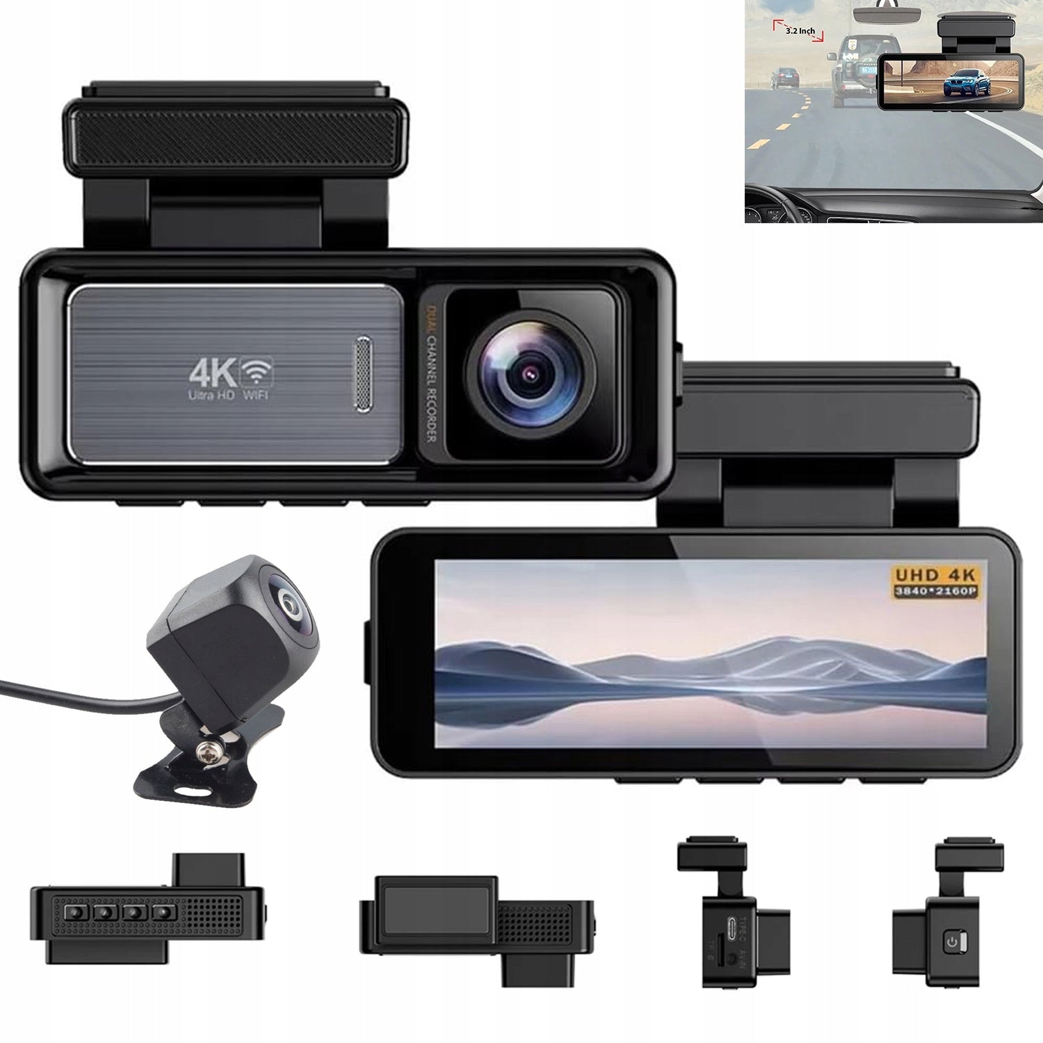 4K DRIVING RECORDER CAR CAMERA GPS WIFI G-sensor with REVERSING CAMERA