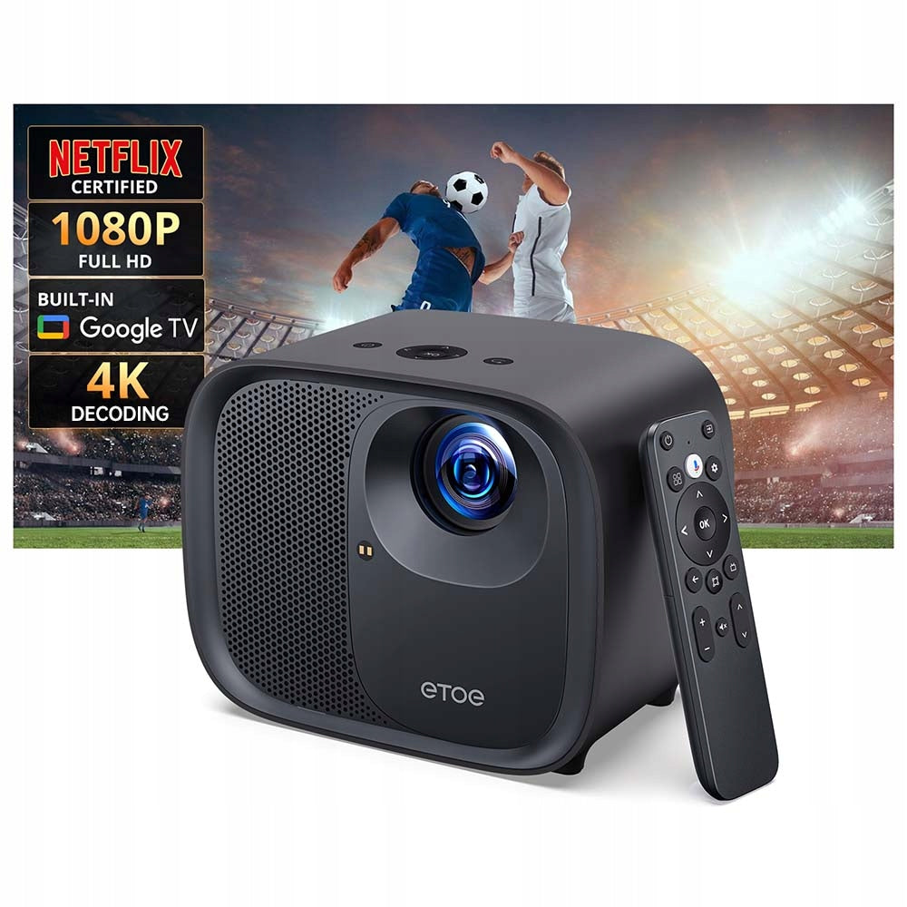 4K LCD 1080P ETOE E3 PRO Projector with Google TV 600 ANSI Netflix, Grey
