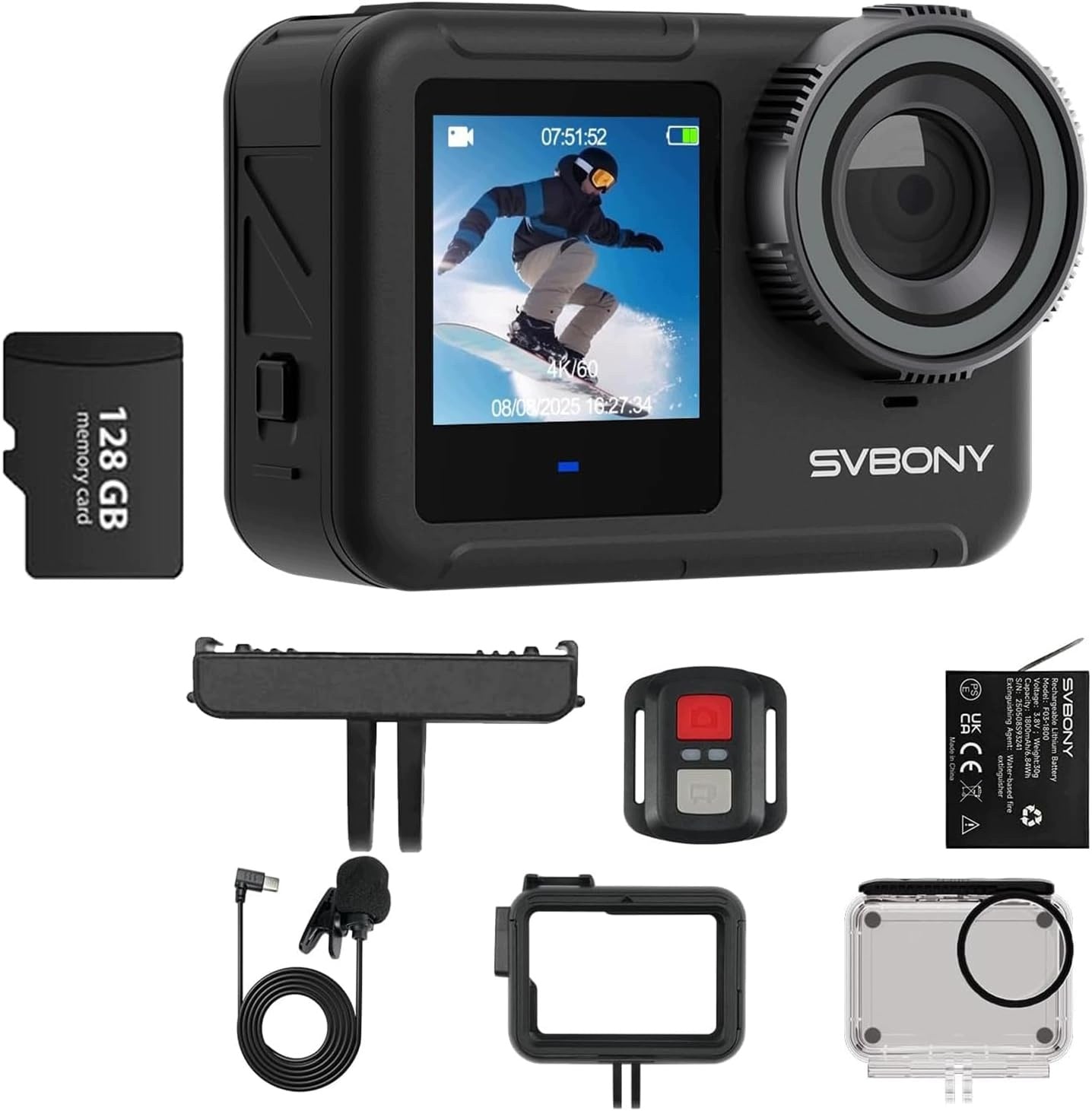4K Sports Camera Underwater 12m Card 128GB EIS Magnetic Mount