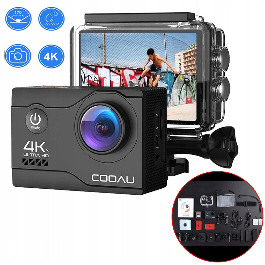 4K UHD WIFI SPORTS CAMERA WATERPROOF 40M BLACK SET EIS