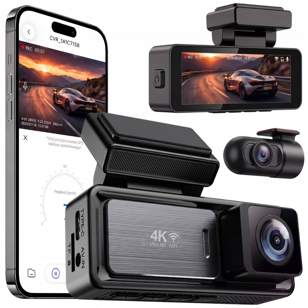 4K ULTRA HD VIDEO RECORDER CAR CAMERA GPS WIFI REAR CAMERA