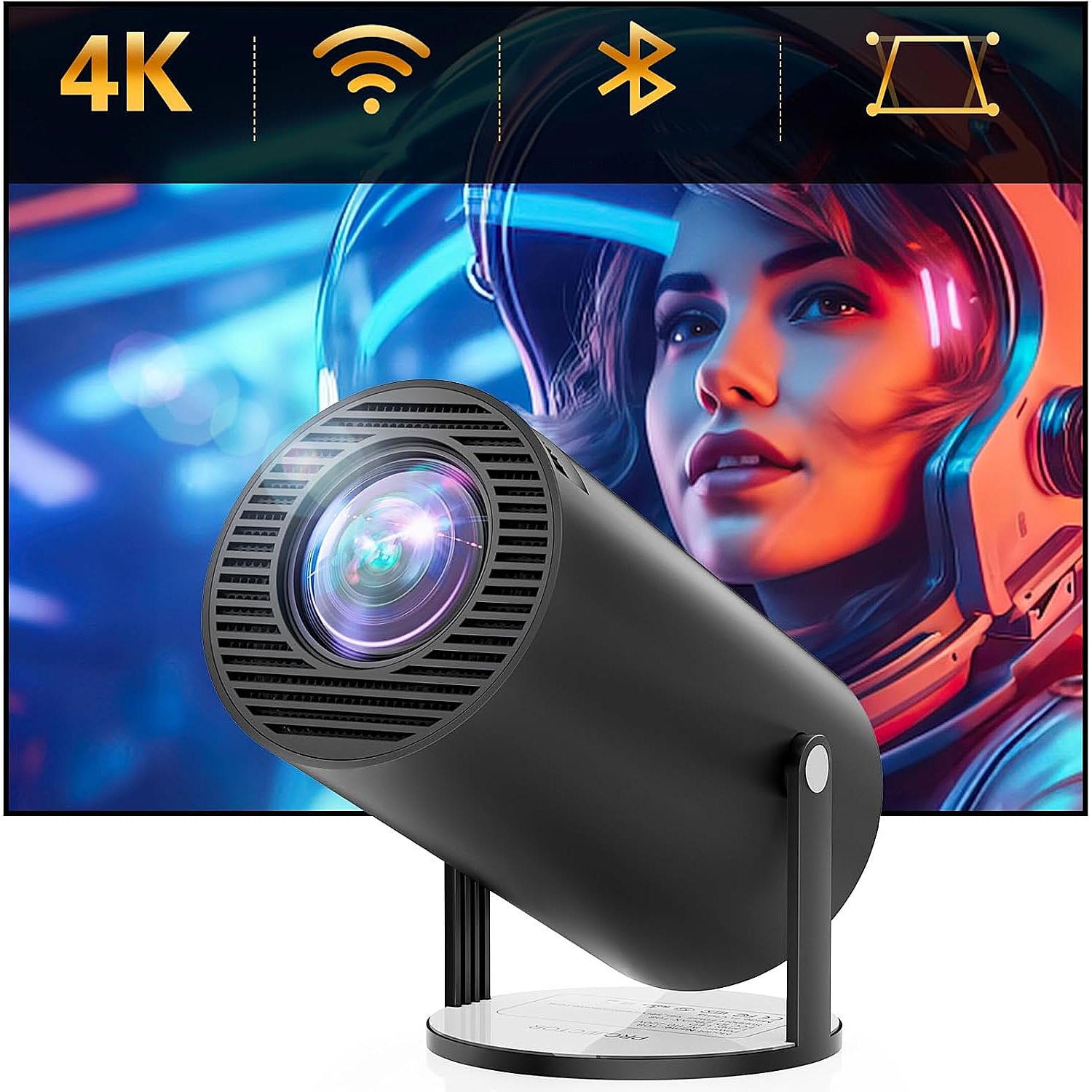 4K WIFI PROJECTOR ANDROID 11.0 MINI BLACK FOR HOME THEATER BT5.0 1280*720P Model HY300