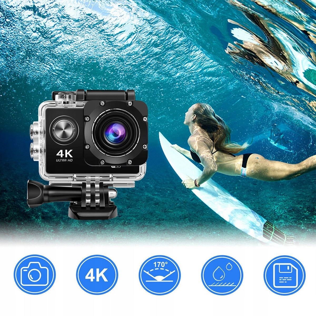 4K Wi-Fi Sports Camera Waterproof 30m With Mount Kit Brand no brand