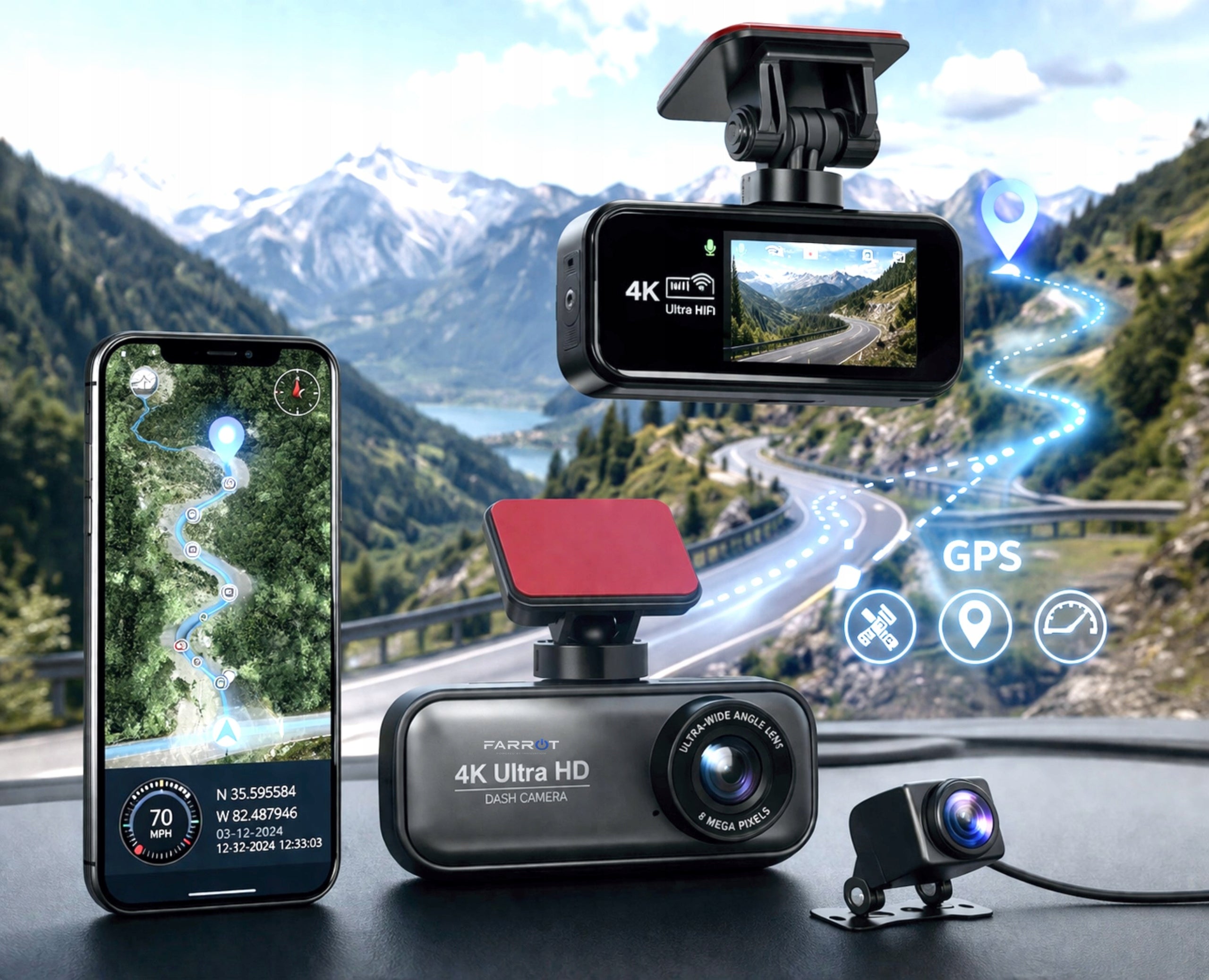 4K WiFi GPS Video Recorder Front Rear HDR Camera Auto Recorder A26V Packaging status original