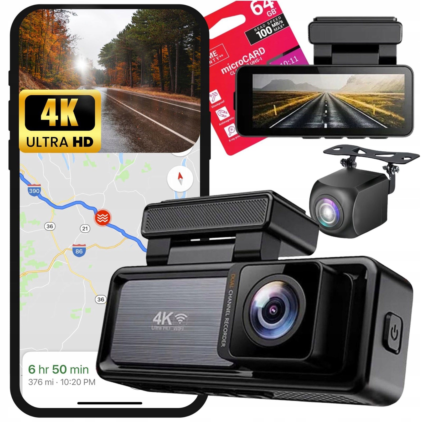 4K WiFi HD VIDEO RECORDER + REAR DUAL 1080P PARKING