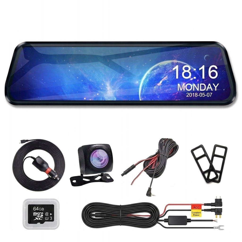 4K WiFi Touch Mirror Reversing Camera + 64GB Card + Parking Cable