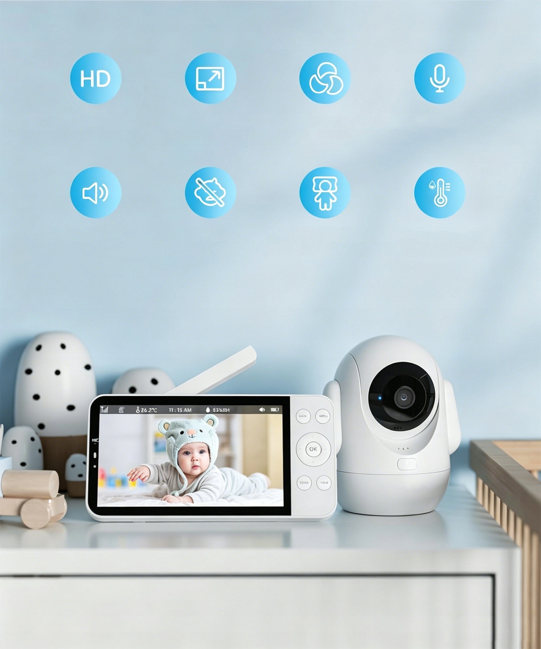 4MP BABY MONITOR WITH 2 CAMERA WIFI ROTATING + 5.5" 4XZOOM LCD MONITOR Packaging status original