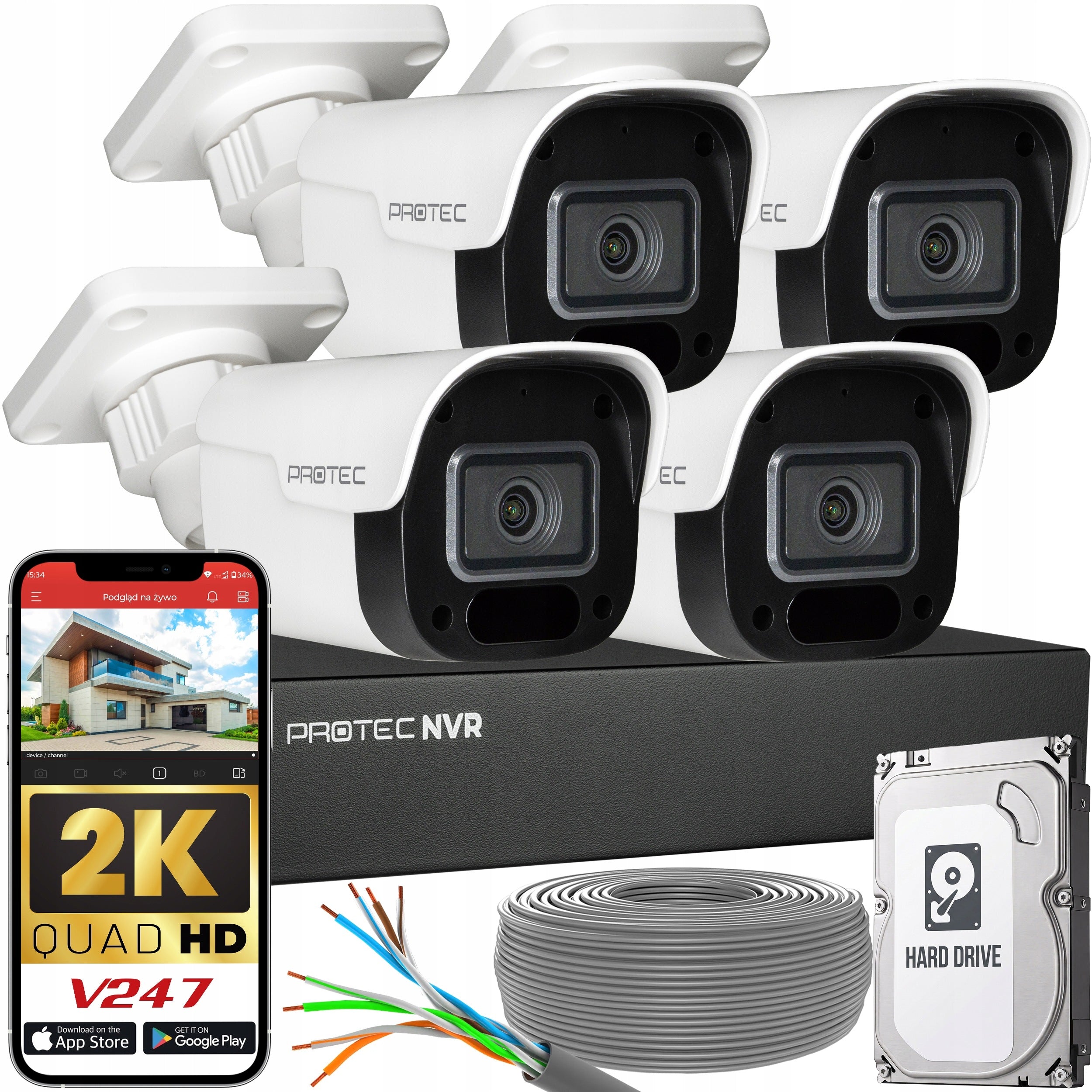 4Mpx PoE IP Camera Monitoring Kit with Microphone Preview Online HDD