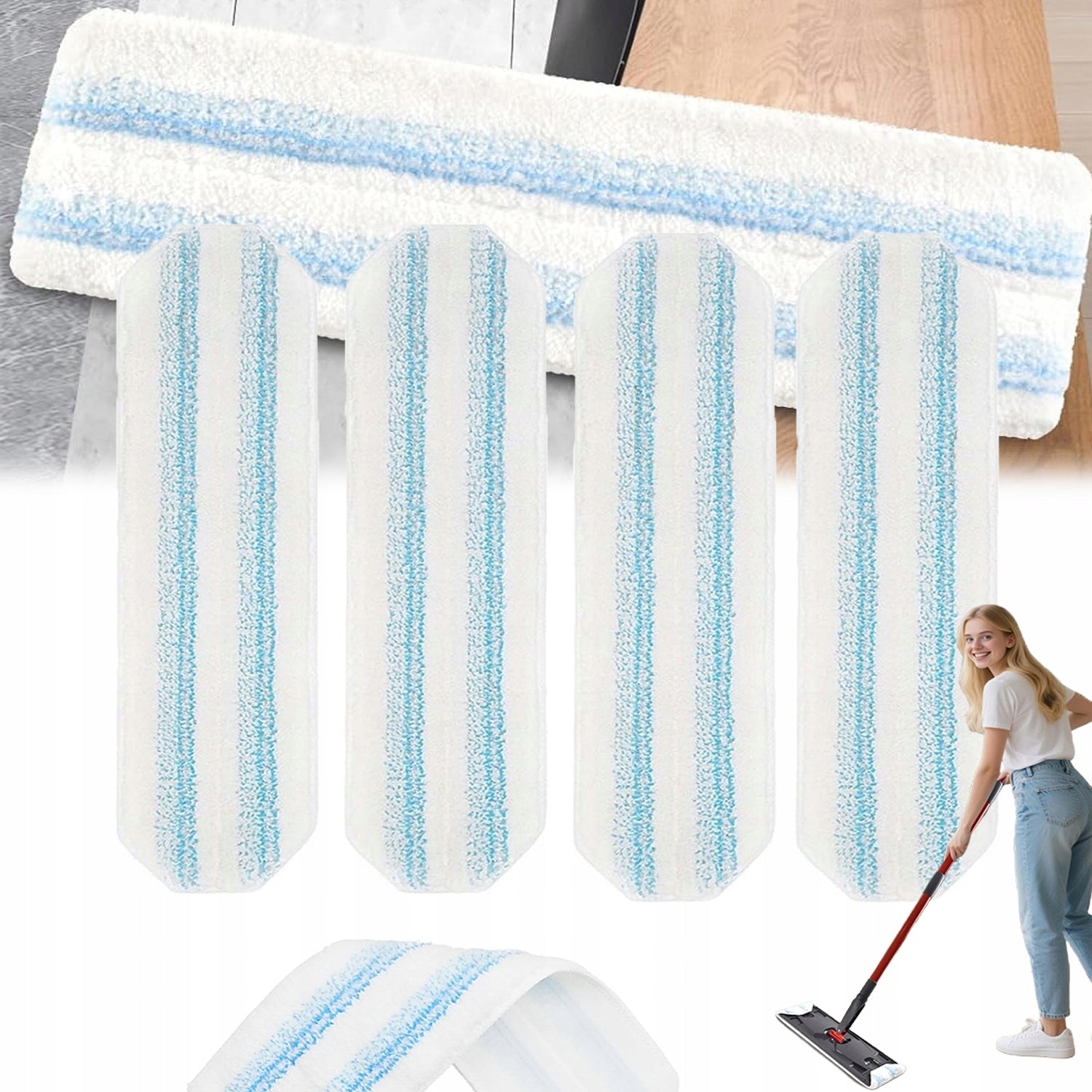 4PCS MICROFIBER CLOTHS FOR FLAT MOP CAN BE WASHED AND REUSED