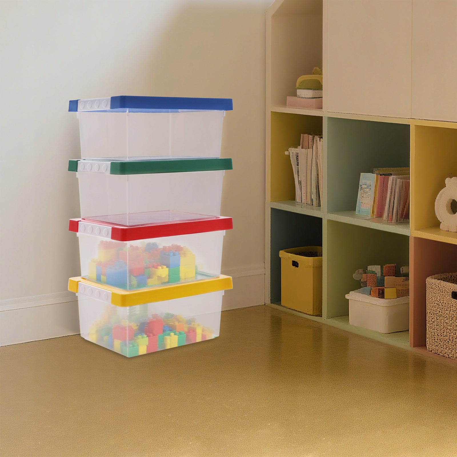 4PCS TOY STORAGE BOX 30.6*21CM WITH LID STACKABLE TOY ORGANIZER LARGE Packaging status original