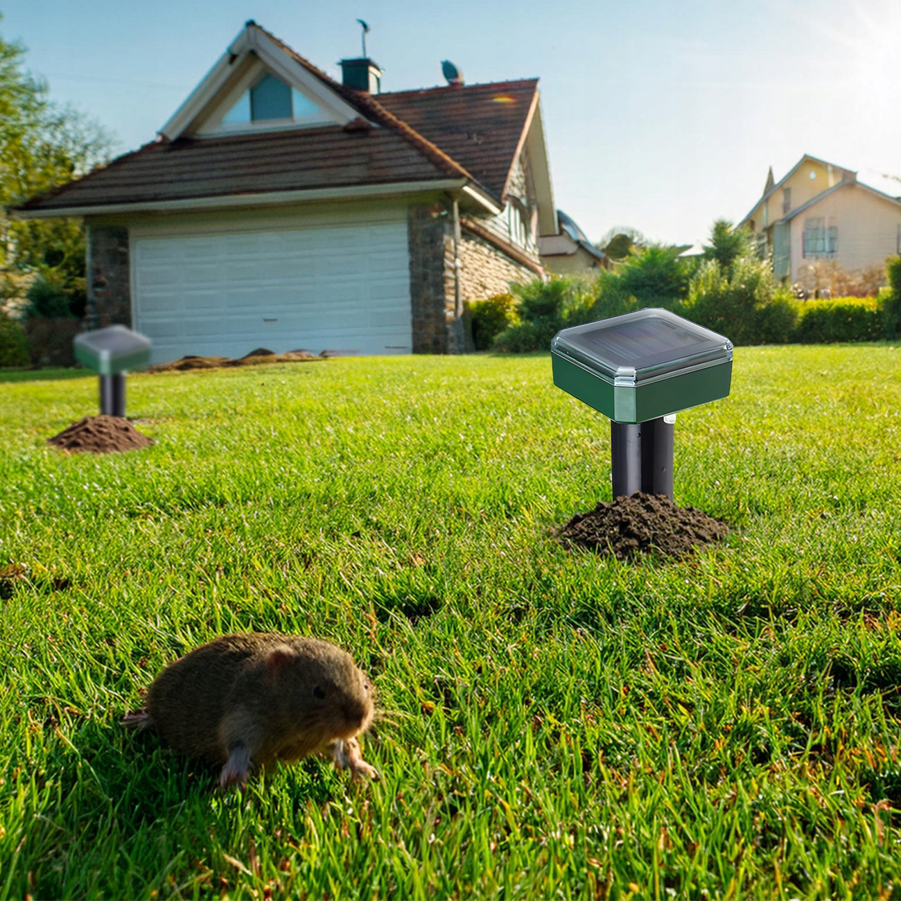 4X STRONG MOLE REPELLENT VOLES MICE MARTENS SOLAR RODENTS 3400m² Batteries included no