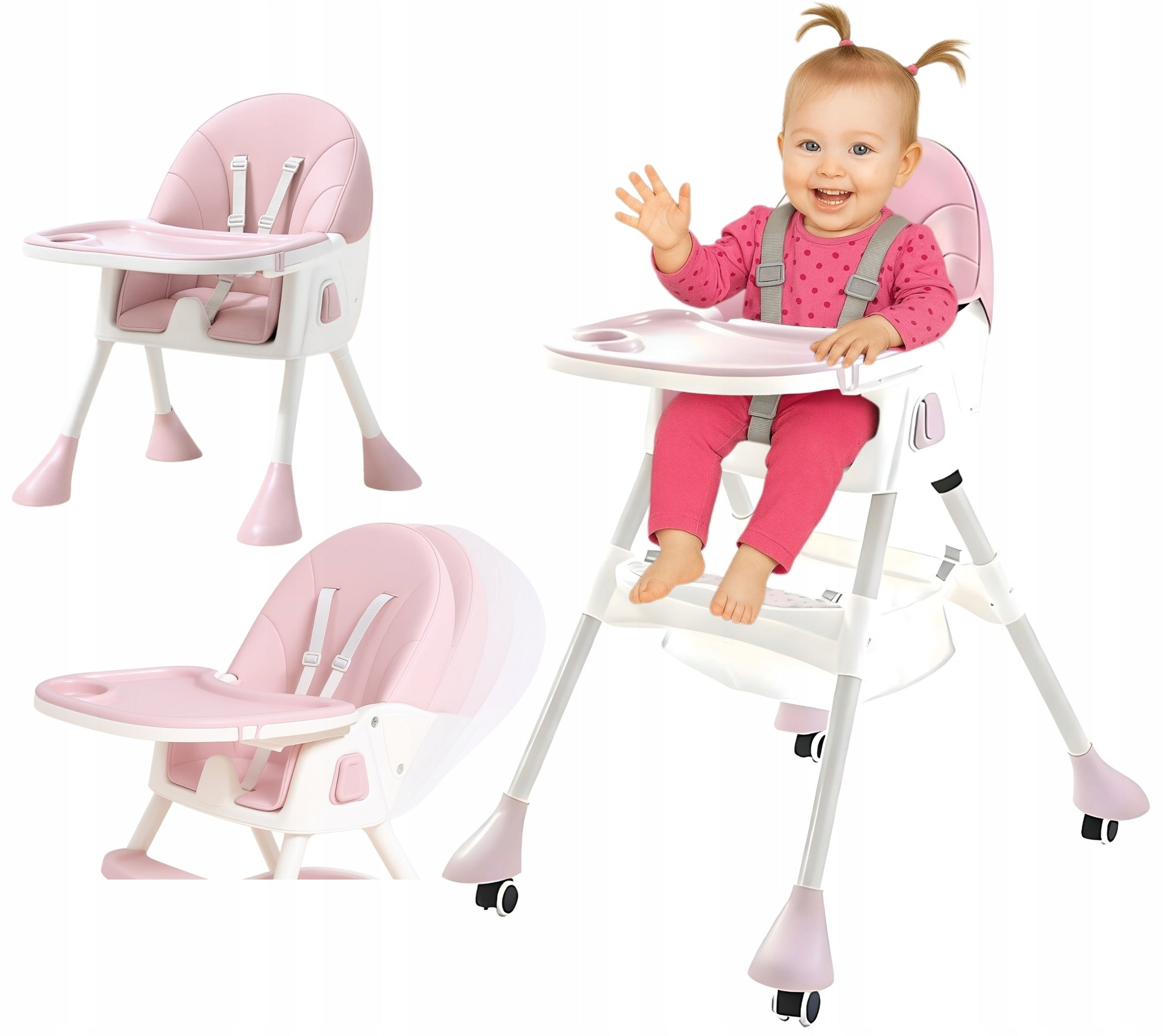 4in1 Folding Baby Seat Highchair Tray Pink