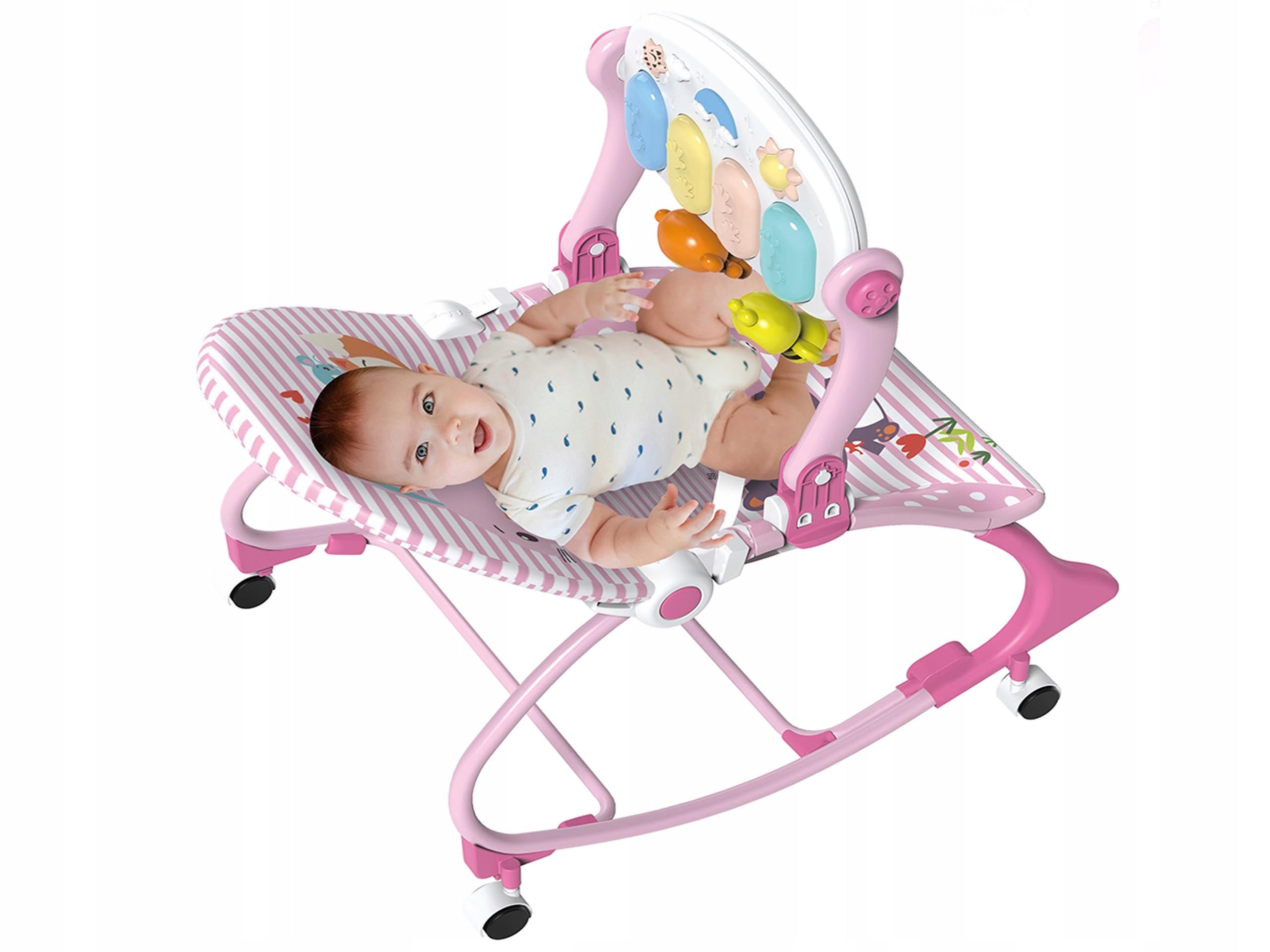 4in1 Pink Rocker Deckchair Rocker Crib Riding Cradle Piano Manufacturer code KID-BUJ3689-A-PINK