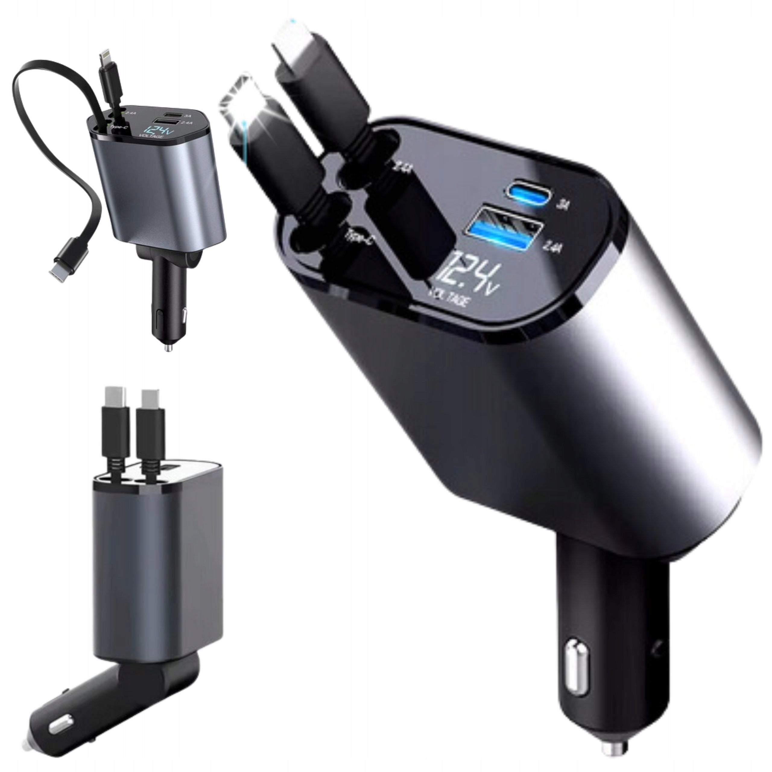 4in1 USB C CAR CHARGER RETRACTOR 120W FAST CHARGING Cable Manufacturer code wielofunkcyja ładowarka samochodowa 4w1