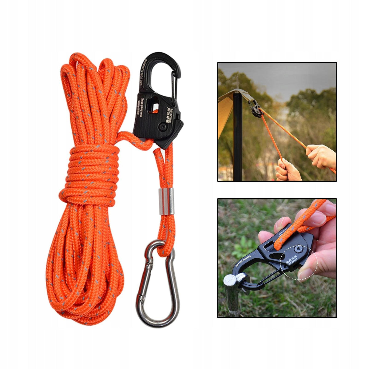 4mm Tent Guy Rope with Pulley Tent Guide Rope Fast Locking Nylon Orange Model inna